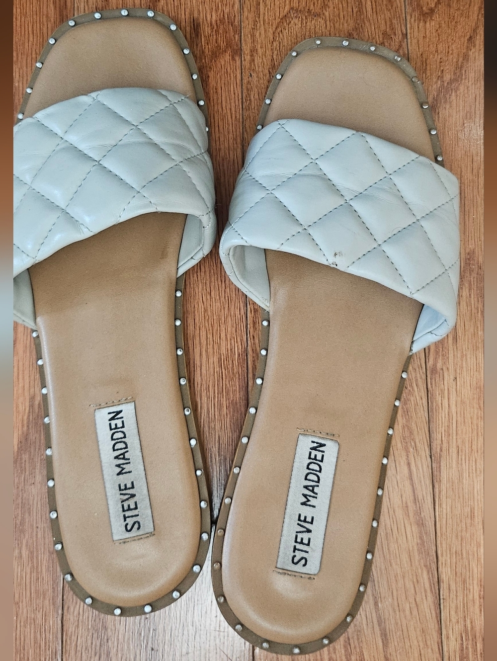 Steve Madden Women's Quilted Slide Sandals in Light Gray/bkue Tone